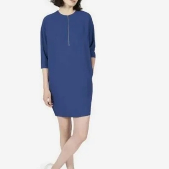 Everlane The Japanese Go Weave Blue Zip Front Dress Size 2 - Picture 1 of 9